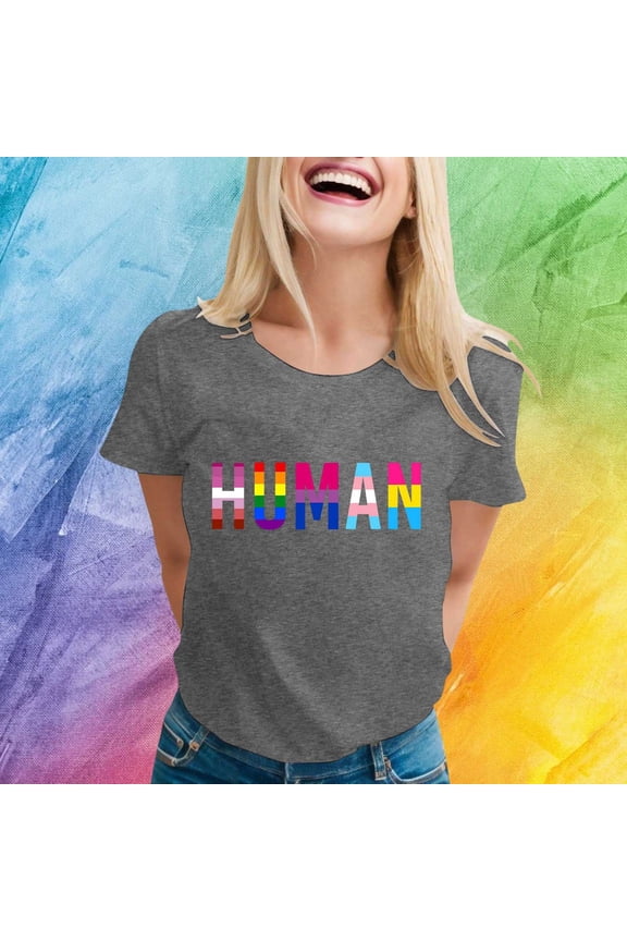 Graphic Tees for Women T-Shirts Uni Crew Neck Top with Stylish Printed Design for Everyday Comfort and Modern Gray S