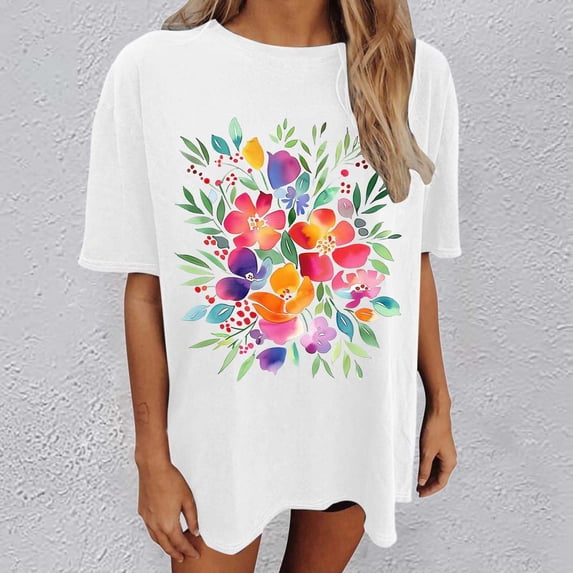 Graphic Tees for Women T-Shirts Women's Oversized Top Loose Short Sleeve T Shirt Style for Everyday Comfort and Casual White M