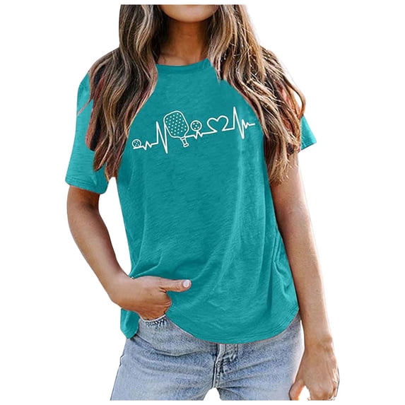 Graphic Tennis Tees for Women T-Shirts Women's Summer Print Comfortable Fashionable Fit Colored Top Short Sleeved T Shirt Blue M