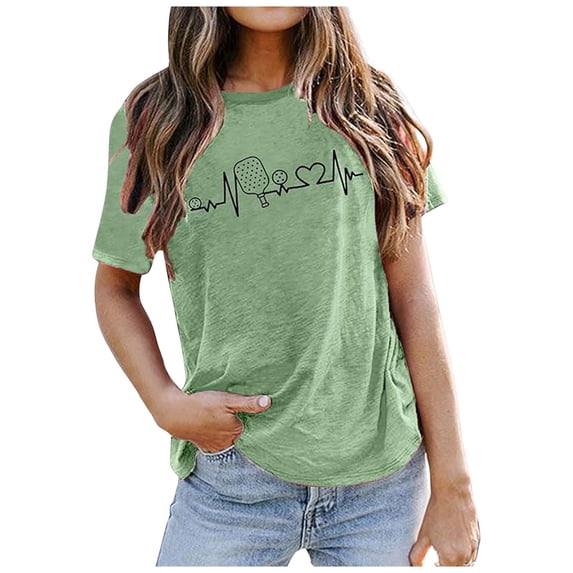 Graphic Tennis Tees for Women T-Shirts Women's Summer Print Comfortable Fashionable Fit Colored Top Short Sleeved T Shirt Green M