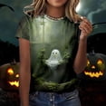 thumbnail image 1 of Graphic Tennis Tees for Women T-Shirts for Women Halloween-Themed Print Short Sleeve Crew Neck Top as Seasonal Everyday Wear Green XL, 1 of 3