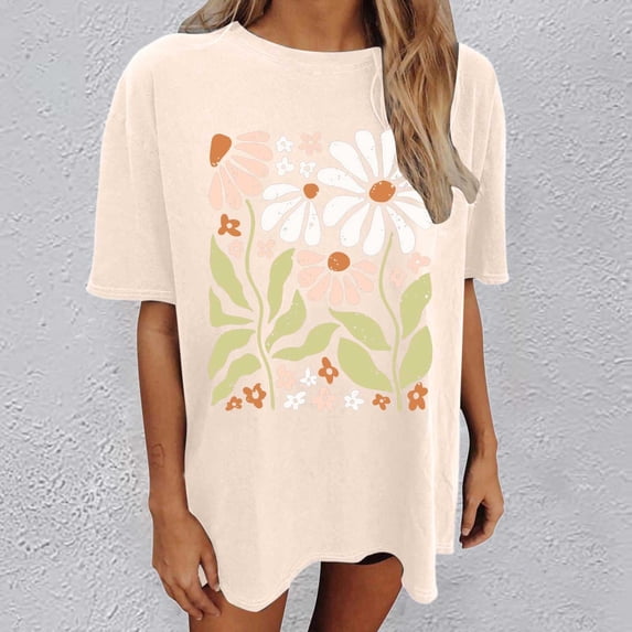 Graphic Tees for Women T-Shirts for Women Oversized Graphic Shirt with Casual Comfort and Print Apparel Beige 3XL