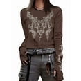 thumbnail image 1 of Graphic Tees for Women Teen Girls Aesthetic Grunge Gothic Clothes Y2k Shirt Knit Basic Long Sleeve Top Fall Coffee XL, 1 of 8