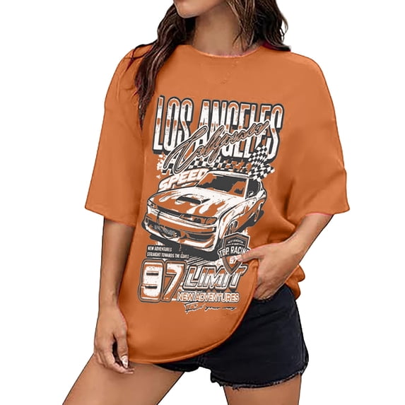 Graphic Tees for Women's Oversized Graphic Print Tee for Casual Everyday StyleDrop Shoulder Short Sleeve Cartoon Graphics Shirt Orange XL