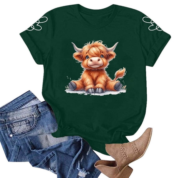 Graphic Tees for Women's T Shirt Featuring Cow Print Artwork for Daily Comfort and Style Blue XXL
