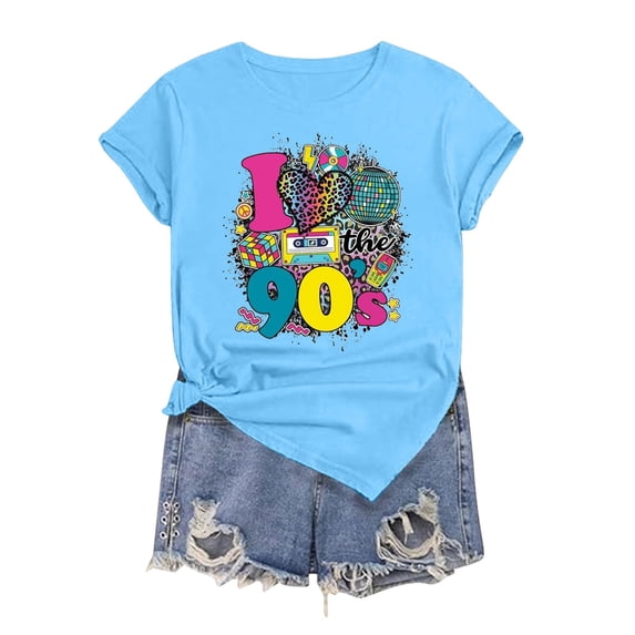 Graphic Tees for Women's T-Shirts Take Back To The 90s Tee for Women 90s Outfit Short Sleeve Birthday Party Top Blue XL