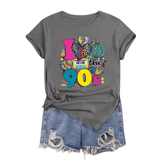 Graphic Tees for Women's T-Shirts Take Back To The 90s Tee for Women 90s Outfit Short Sleeve Birthday Party Top Gray L