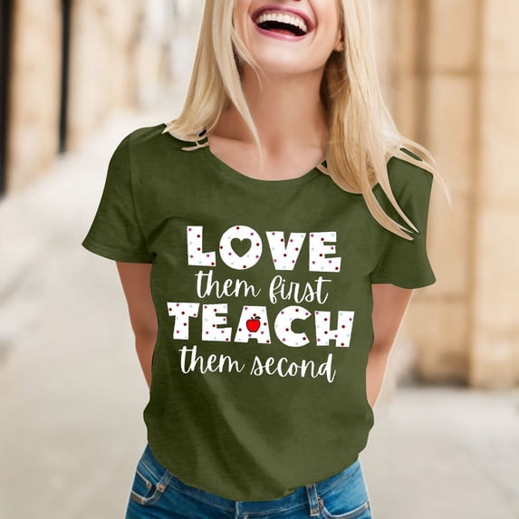 Graphic Tees for Women's T-Shirts for Everyday Comfort Graphic Tee Short Sleeve Tennis Top for Women'summer Green L