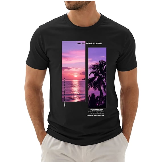 Graphic Tshirt for Men Print Vintage T Shirt Tees Casual Loose Fit Retro Streetwear Shirts Tops Black,L