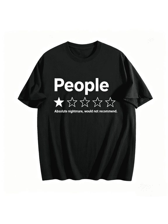 Graphic Tshirts for Men 100% Cotton People T-Shirt - Funny 1 Star Rating "People" Graphic Tee - Casual Short Sleeve,White,4XL