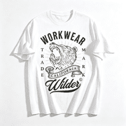 Graphic Tees Men 100% Soft Cotton Crew Neck T Shirt, California Wilder Retro Workwear Roaring Bear Graphic Short Sleeve Relaxed Fit Casual Tee,White,2XL