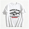 thumbnail image 1 of Men's T-Shirts Graphic 100% Cotton Retro Tropical Island Surfing Equipment Shark Graphic Tee Summer Short Sleeve,White,3XL, 1 of 8