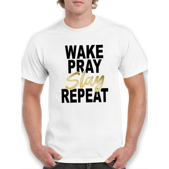 Graphic Wake Pray Slay Men T-Shirt, Male x-Large