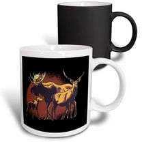 3drose, Graphic with Three Deers Wildlife with Red Circle Background, 11oz Magic Transforming Mug