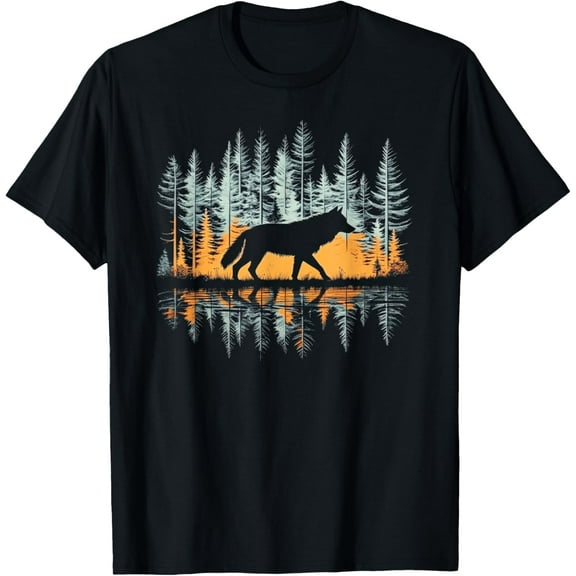 Graphic Wolf Nature Mens T-Shirt Black Short Sleeve
