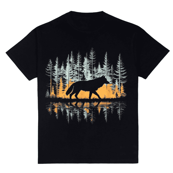 Graphic Wolf Nature T-Shirt - Unisex-Adults & Kids, Black, Small, Short Sleeve