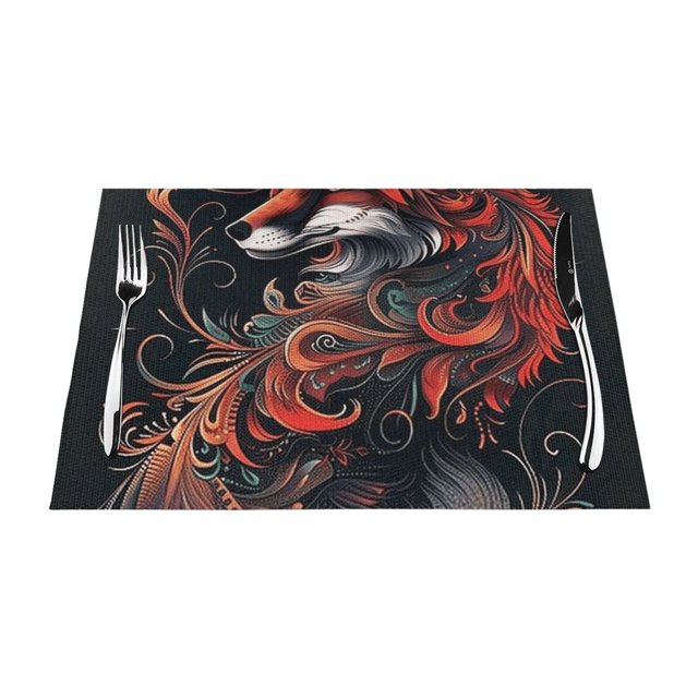 Graphic stylized fox mat, heatresistant dining table mat, washable PVC