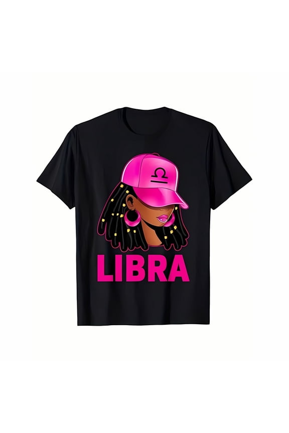 Graphic vintage tee Libra Queen Loc'd Hair Black Woman Cap Zodiac Sign T-Shirt, 100% Cotton, Gift for Men Women Dad Mom Friends, S-5XL, Black