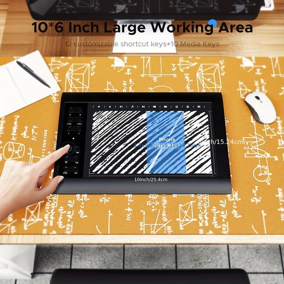 Graphics Drawing Tablet 10x6 Inch Digital Writing Tablet with Bracket, 8192 Levels Pressure Stylus for PC/Mac/Android 5.0 and Above with OTG Function for Drawing, Online Teaching, and Design