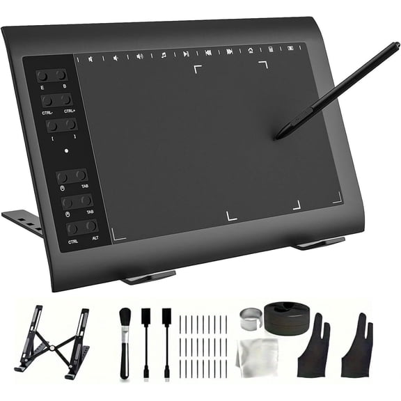 Graphics Drawing Tablet ,10x6 inch Digital drawing tablet with Bracket and 8192 Levels Stylus for PC/Mac/Android 5.0 for Drawing and Online Teaching,Drawing pad drawing borard and Computer tablet