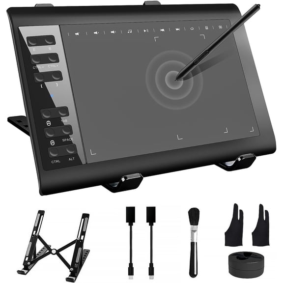 Graphics Drawing Tablet with Stand,10x6 Inch Drawing Tablet with 8192 Level Pen,12 Hot ,Digital Drawing Pad Compatible with PC//Android for Painting,Design& Teach