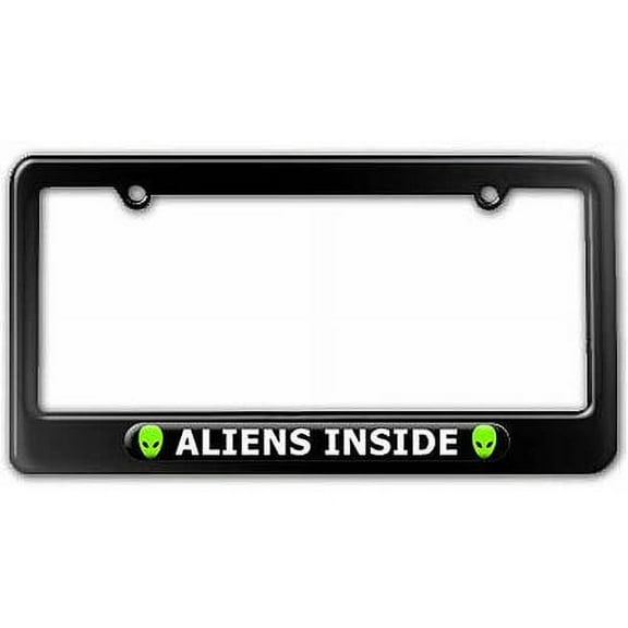 Graphics and More Aliens Inside - Sci-Fi License Plate Tag Frame - Color Gloss Black