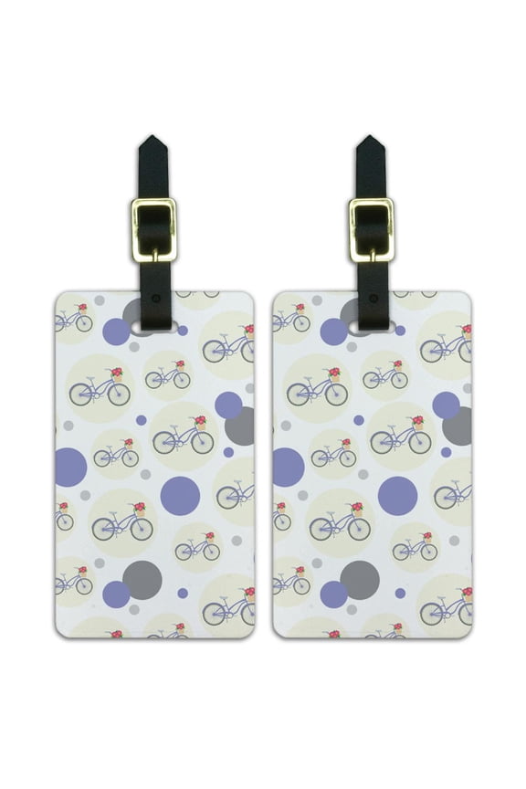 Bicycle Bike With Basket of Flowers Luggage Suitcase Carry-On ID Tags Set of 2