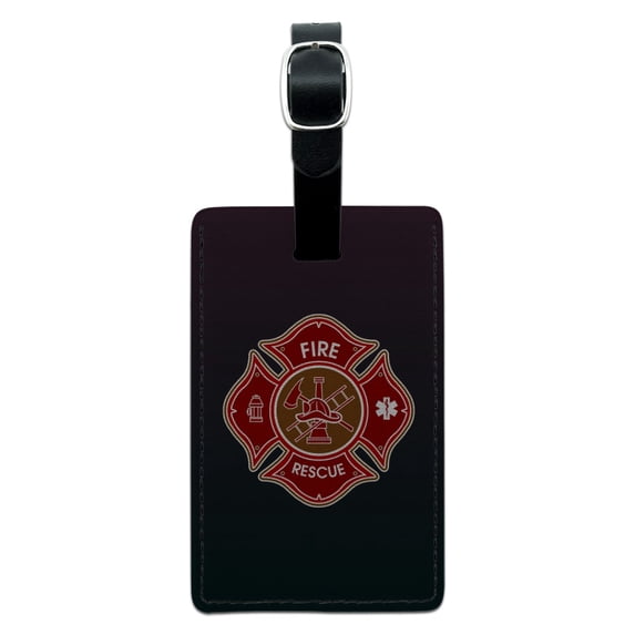 Graphics and More Firefighter Fire Rescue Maltese Cross Rectangle Leather Luggage Card Suitcase Carry-On ID Tag