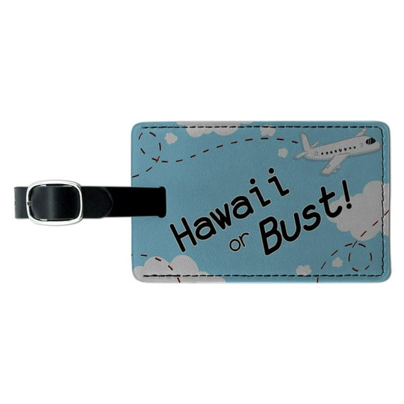 Graphics and More Hawaii or Bust - Flying Airplane Rectangle Leather Luggage ID Tag