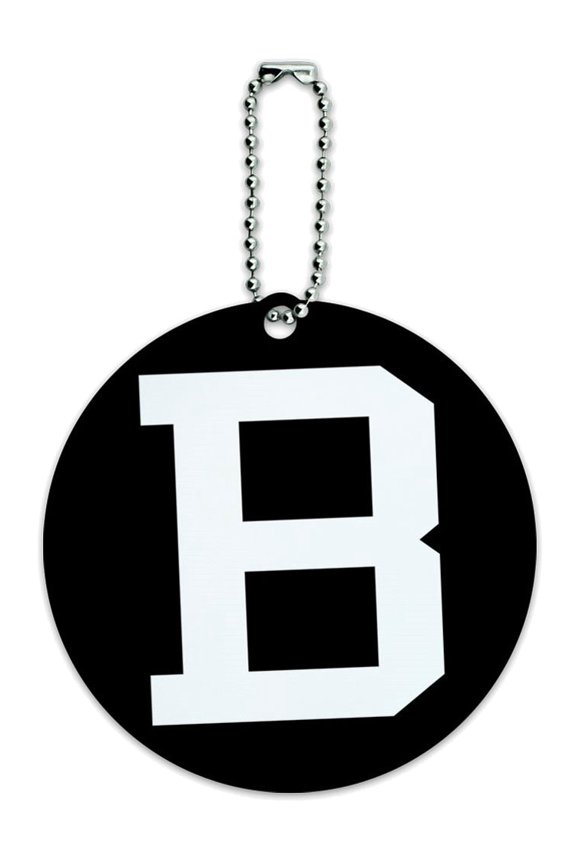 Letter B Initial Black White Round ID Card Luggage Tag