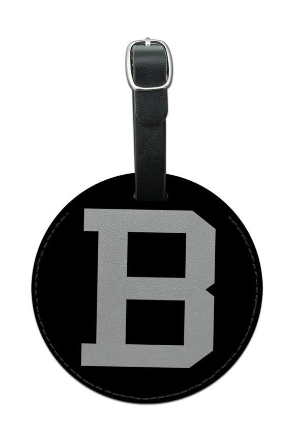 Letter B Initial Black White Round Leather Luggage ID Bag Tag