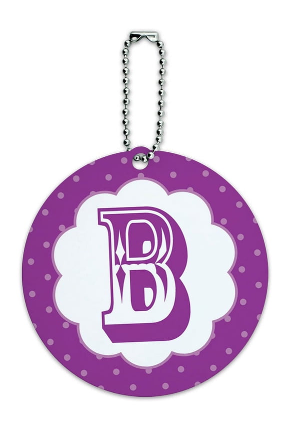 Letter B Initial Flower Purple Round ID Card Luggage Tag