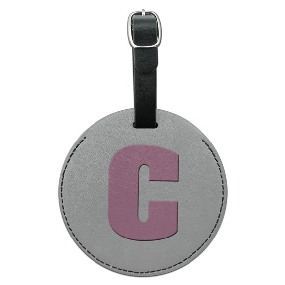 Graphics and More Letter C Initial Baby Girl Block Font Pink Shower Round Leather Luggage ID Bag Tag