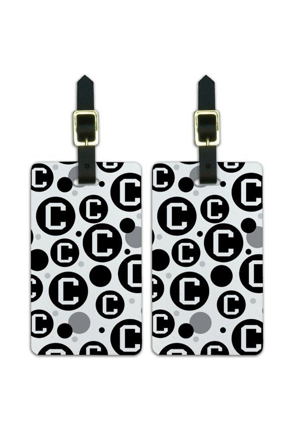 Letter C Initial Black White Luggage Suitcase Carry-On ID Tags Set of 2