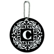 Graphics and More Letter C Initial Black White Scrolls Round ID Card Luggage Tag