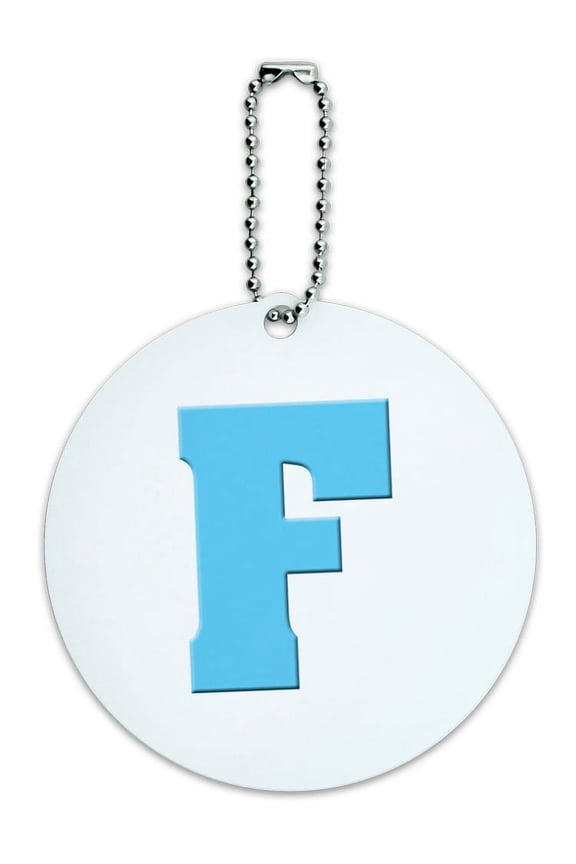 Letter F Initial Baby Boy Block Font Blue Shower Round ID Card Luggage Tag