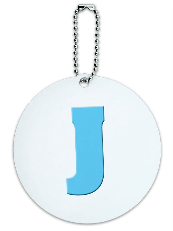 Letter J Initial Baby Boy Block Font Blue Shower Round ID Card Luggage Tag