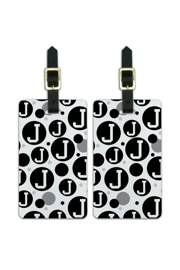Letter J Initial Black White Luggage Suitcase Carry-On ID Tags Set of 2