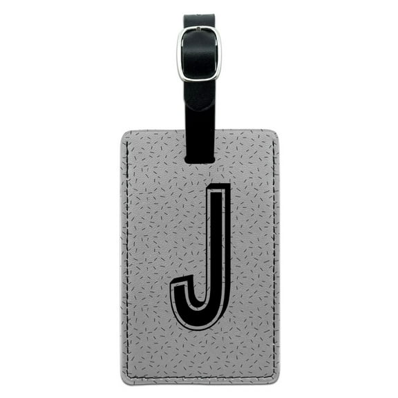 Graphics and More Letter J Initial Sprinkles Black White Rectangle Leather Luggage ID Tag
