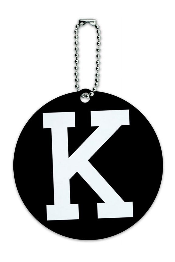 Letter K Initial Black White Round ID Card Luggage Tag