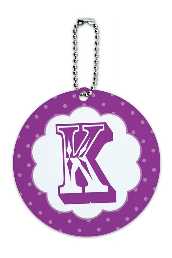Letter K Initial Flower Purple Round ID Card Luggage Tag