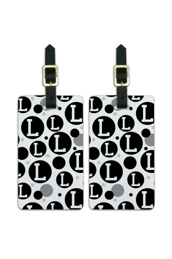 Letter L Initial Black White Luggage Suitcase Carry-On ID Tags Set of 2