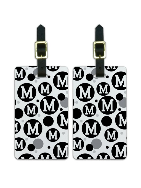 Letter M Initial Black White Luggage Suitcase Carry-On ID Tags Set of 2