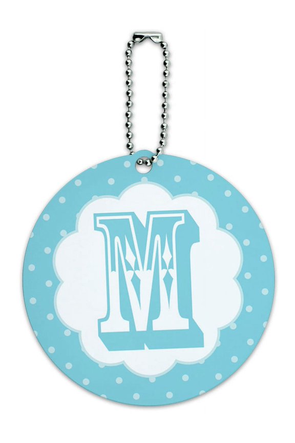 Letter M Initial Flower Blue Round ID Card Luggage Tag