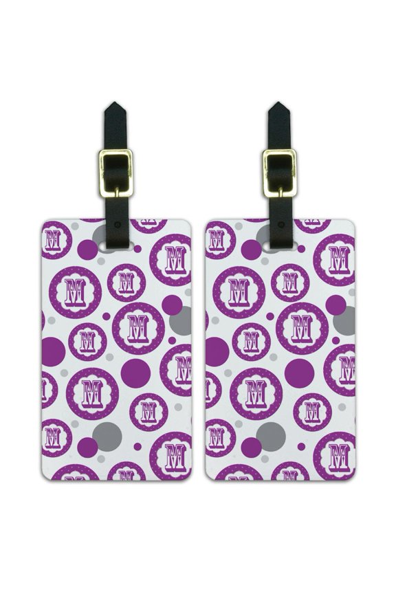 Letter M Initial Flower Purple Luggage Suitcase Carry-On ID Tags Set of 2