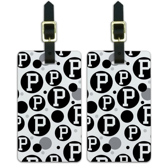 Graphics and More Letter P Initial Black White Luggage Suitcase Carry-On ID Tags Set of 2