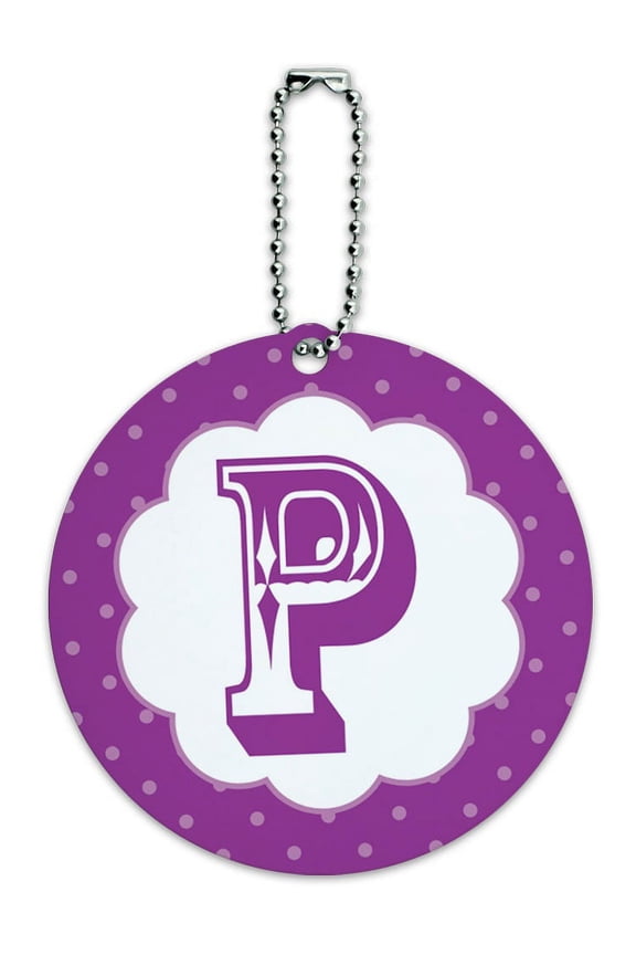 Letter P Initial Flower Purple Round ID Card Luggage Tag