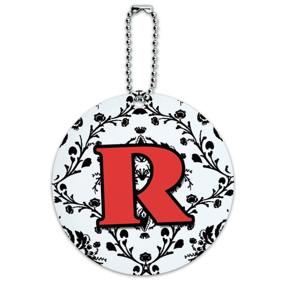 Graphics and More Letter R Initial Damask Elegant Red Black Round ID Card Luggage Tag