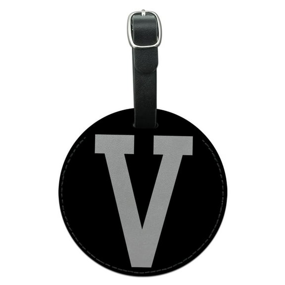 Graphics and More Letter V Initial Black White Round Leather Luggage ID Bag Tag