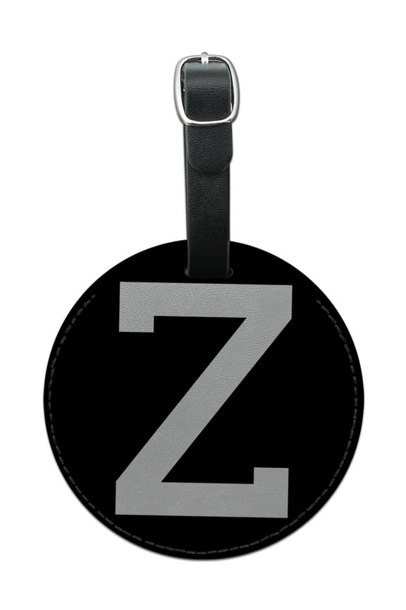 Letter Z Initial Black White Round Leather Luggage ID Bag Tag